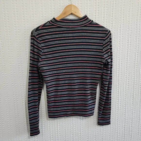 Vintage Ann Taylor Striped Mock Neck Long Sleeve Top 90s Minimalist Y2K X-Small - Picture 2 of 11